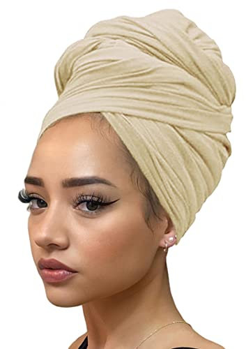 Kachanaa Stretch-Kopfschals Stirnbänder Kopfbedeckung für muslimische weiche atmungsaktive Kopfwickel Turbane lange Haare Hijab Schals für Frauen (Beige)