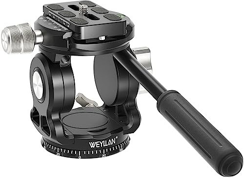 Tripod Head for Camera with Arca Swiss Quick Release Plate, WEYLLAN Fluid Head Tripod for DSLR Camera Canon Nikon Sony Camcorders, Metal Panoramic Video Tripod Fluid Head Pan Tilt, Max Load 17lbs/8kg