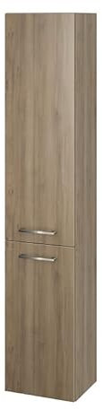 BAD LAND Badezimmerschrank Hochschrank 150cm Hochhängeschrank mit 2-Türen Lara Nussbaum