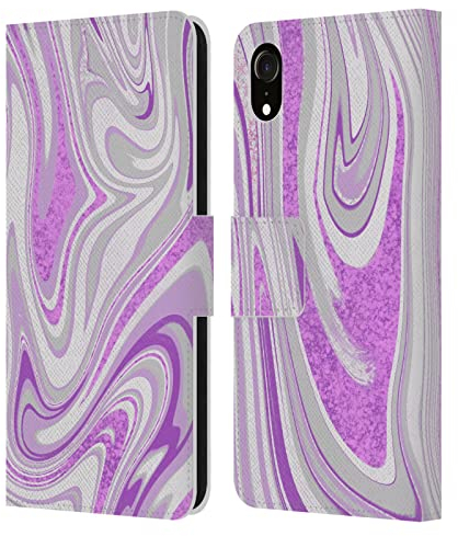 Head Case Designs Offizielle Suzan Lind Violett Weiß Grau Wirbel Aus Marmor Leder Brieftaschen Handyhülle Hülle Huelle kompatibel mit Apple iPhone XR