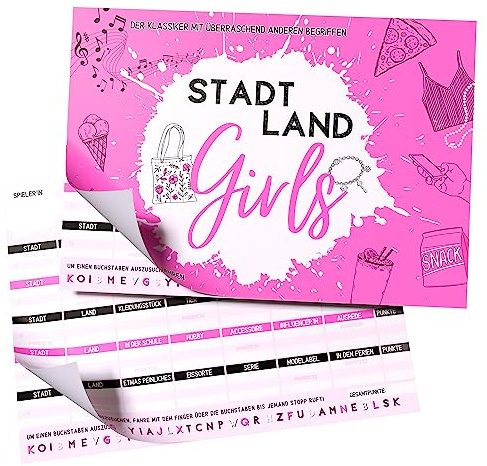 Stadt, Land, Girls - Als Geschenk für Coole Teenager Mädchen - Spieleblock im DIN A4 Format mit vielen Kategorien für den Mädelsabend (50 Seiten)