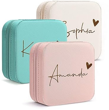 DayOfShe Boîte à bijoux personnalisée pour femmes et filles, étui à bijoux de voyage personnalisé avec nom pour demoiselle d'honneur, boîte à bijoux de voyage pour adolescentes