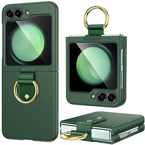 Lanhiem for Galaxy Z Flip 5 Case, [Ring Holder] Hard Protective Case Full Body Shockproof Phone Cover for Samsung Galaxy Z Flip 5 - Green
