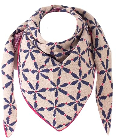 stylx Damen Schal XXL Dreieck mit Blumenmuster 3-Eck Schneeflocke Warm Weich Strickschal Karo Winterschal Herbstschal Wolleschal Frauen Deckenschal Halstuch Scarf Poncho Cape (blau)