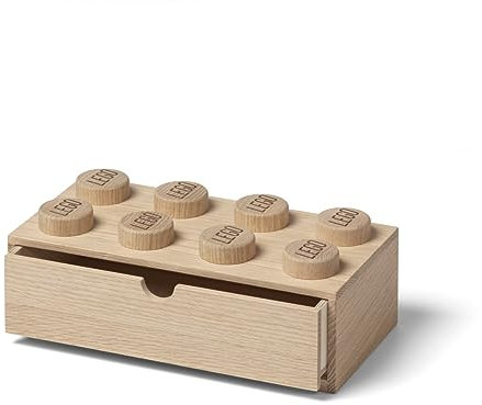 LEGO 8 - Stud Schreibtischschublade aus Holz - Eiche, stapelbare Aufbewahrungsbox für Schreibtisch-Organizer, geeignet für Bürobedarf, Spielzeug und Zubehör, Aufbewahrungseinheit