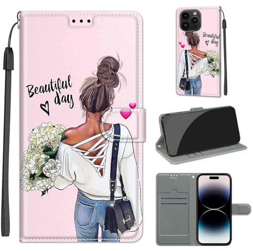 Apple iPhone 15 Pro Case - Premium Leather Flip Case with Card Slot - Shockproof Protection