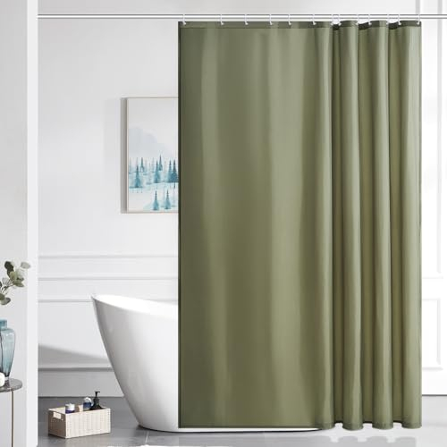Furlinic, Tenda da doccia anti muffa, in tessuto di poliestere, impermeabile, tenda da doccia in tessuto lavabile, per vasca o bagno, con 12 ganci per tenda, colore verde salvia, dimensioni 180 x 200