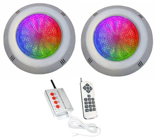 Genérico Focos Led para Piscina Mod-2 18w con Control modulador y mando IP8 12V (Necesario Modulador y Mando) (2 Focos + 1 Modulador + 1 Mando)
