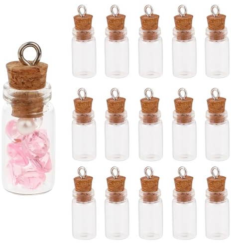 Jeffdad Mini Glasflaschen mit Korkdeckel, 15 Stück Leere Mini Gläser Kleine Fläschchen Zaubergläser Mini-Glasflaschen MiniaturTrankflaschen Kleine Nachrichtenflaschen Diy Crafts(1ml 11x22cm)