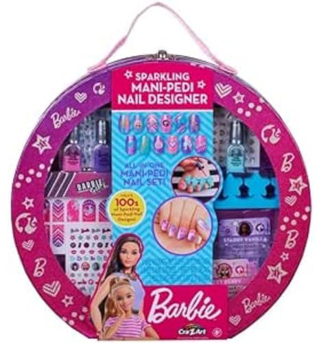 Barbie Sparkling Mani-Pedi Nail Designer Barbie Carry Case beauty set with nail polish, pedi soak and nail stickers Official Barbie Merchandise