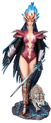 Pacific Giftware Ruth Thompson Figur - Fire of Ring: Futuristische Kriegerin mit Wolf, 37 cm - Einzigartiges Sammlerstück, Handbemalt