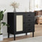 HETFTJN Sideboard, Barschrank Nachtschrank Schuhschrank Schmal Vorratsschrank Geeignet für Entrance Wohnzimmer Küchenzeile Schlafzimmer SENJA Rattan-Optik Schwarz 80x40x80 cm Kiefernholz