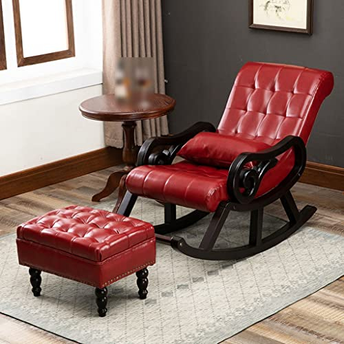 Leder-Liegestuhl, moderner Sessel, ergonomischer Liegestuhl, einzelner fauler Schaukelstuhl, gepolstert für Schlafzimmer, Wohnzimmer (Farbe: Rot, Größe: 125 x 67 x 89 cm)
