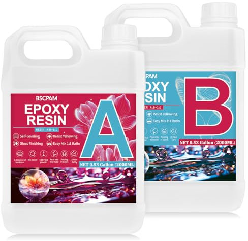BSCPAM Epoxy Resin, 1Gallon Epoxy Resin kit, Craft Epoxy Resin Crystal Clear for DIY Art Crafts, epoxy Resin and Hardener for Jewelry, River Table, No Yellowing & Bubble Free, Easy Mix 1:1 Ratio