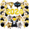 Graduation Deko 2025 Ballons,Schwarz Gold Abschluss Deko XXL Folienballon Mit Abschlussfeier Graduation Hat,Abitur 2025 Ballon für Abschlussfeier Party Dekoration,55 Pcs Set Bachelor Geschenk