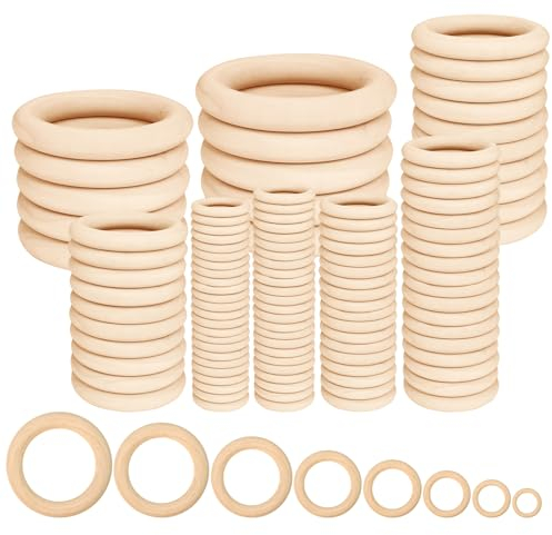 Bohoray 120 Stück Makramee Holzring Hölzern, Natürlich Holz Ringe, DIY Handwerk Ring für DIY Schmuck, Handwerk Schmuck Makramee, Ringe Hängende Dekoration (15/20/25/30/35/40/45/50mm)
