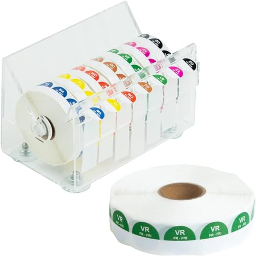 Selbstklebende Runde Aufkleber für Küche mit Wochentag - Gewürzetiketten - aufkleber gewürzgläser - gefrieretiketten - lebensmittel etiketten - 2000 Etiketten pro Rolle (mit Aufkleberspender)