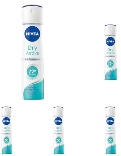 NIVEA Dry Active Deo Spray (150 ml), Anti-Transpirant mit 72h Schutz und Dual-Active-Formel, Anti-Transpirant Spray mit femininem, frischem Duft (Packung mit 5)