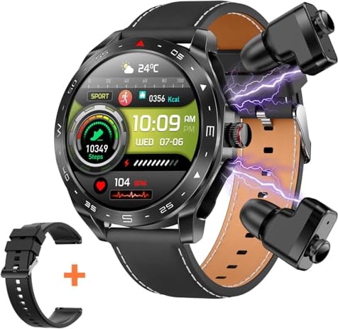 Smartwatch mit Bluetooth Kopfhörer 2 in 1, 1,52 Bildschirm Outdoor Sportuhr mit Telefonfunktion, Schrittzähler Herzfrequenz/Schlafüberwachung/Blutdruckmessung Smartwatch für Android iOS