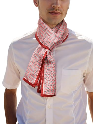 Prettystern uomo donna sciarpa a 2 strati di seta stretta sciarpa cravatta per la primavera estate rosso nero DS15