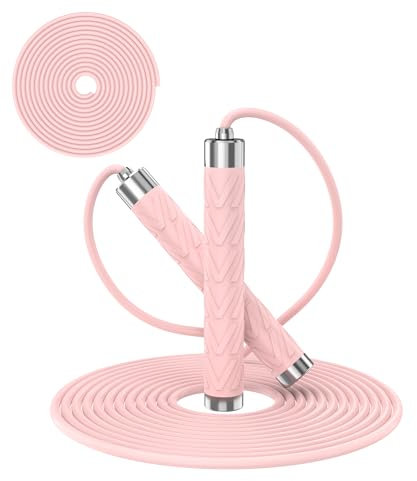 AUMCDIK Corde à sauter pour fitness, corde à sauter de vitesse pour homme et femme, corde à sauter réglable avec poignée en alliage et silicone pour entraînement, boxe, aérobic (rose)