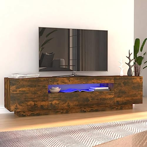 Bulliing TV-Schrank mit LED-Leuchten Räuchereiche 160x35x40 cm TV Schrank Lowboard HäNgend TV-Schrank Mit Schublade Seitbord Wohnzimmer