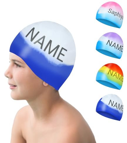 NGTSFLY Kinder-Badekappe mit Namen - Unisex-Silikon-Badekappe für Erwachsene
