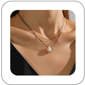 Cimenexe Bohemian Layered Turquoise Choker Necklace White Teardrop Turquoise Pendant Necklace Brown Leather Chain Necklace Wax Rope Turquoise Stone Necklace Jewelry for Women