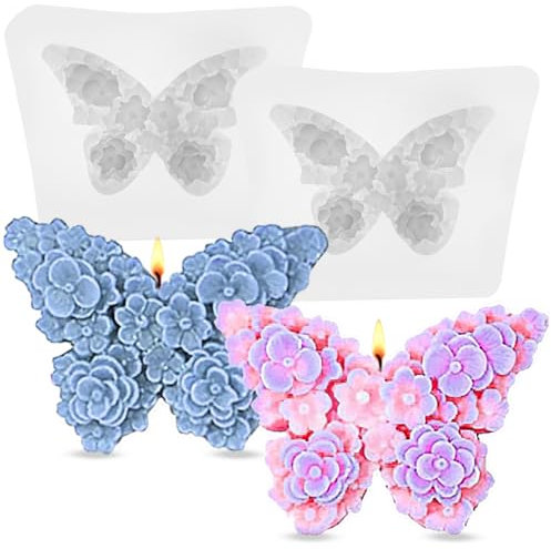 2 stampi in silicone a forma di fiore e farfalla, stampi per candele in epossidica per realizzare candele, argilla, gesso, sapone, stampi in silicone per candele profumate fai da te in argilla