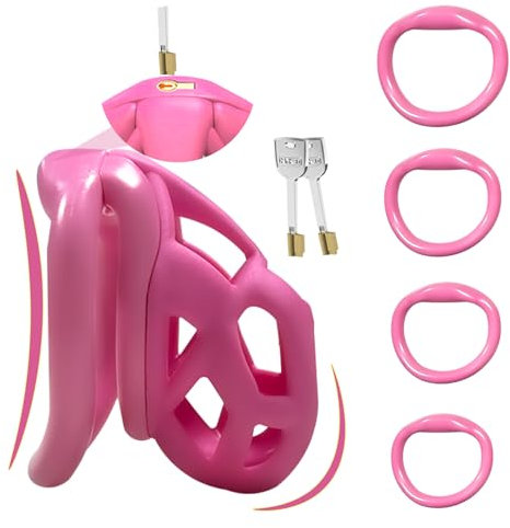 7.0 Cobra Peniskäfig,3D Chastity Cage Male Cock Cage,mit Mini Schloss & 4 Arc Hodenringe Penisring,Keuschheitskäfig Herren,Keuschheitsgürtel für Herren,BDSMs Sex Spielzeug für die Männer (Rosa,M)