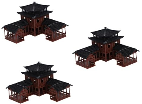 INOOMP 3pièces Miniature Statue De Décoration De Jardin Chinoise Figurine Style Traditionnel Modèle De Bâtiment Compact pour Bureau Et Jardin
