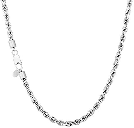 KRKC Herren Halskette, Kordelkette Silber Farbe Edelstahl 6mm Rope Chain, Nickelfrei Kette für Männer Herren Länge 61cm