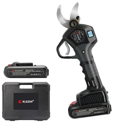 K KLEZHI Elektrische Gartenschere Akku Astschere mit LED 30mm Schnittdurchmesser, 2 * 2 Ah Lithium-Wiederaufladbar Akku, 6–8 Arbeitsstunden, 21V Schnurlose Rebschere, Baumschere, Rosenschere