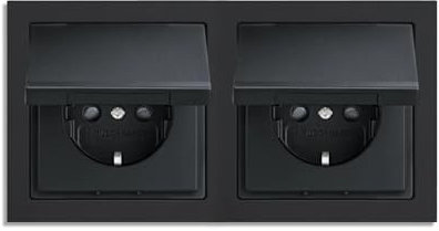Busch-Jaeger future® linear Komplett-Set: 2x 20 EUK-885 SCHUKO® Steckdosen-Einsatz mit Klappdeckel + 1722-885K Abdeckrahmen 2-fach, Future Linear schwarz matt