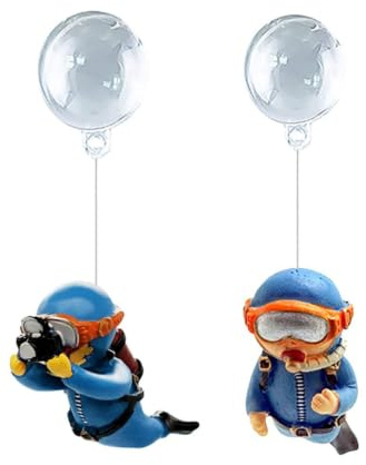 Happyyami 2 Stück Schwimmender Taucherfigur Aquarium Deko - Kreative Fischtank Ornament Mit Einstellbarem Auftriebsball Für Lebendige Aquarien Dekoration
