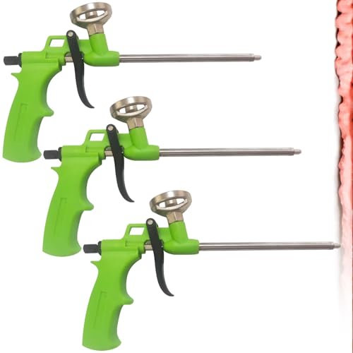 3 Stück PU Schaumpistole Profi-Dosierpistole Pistolenschaum Bauschaumpistole Bauschaum Pistole aus Metall mit ergonomischem Kunststoffgrifffür Heimwerker und Profi zum Verfüllen Abdichten (Grün)
