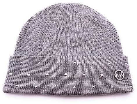 Michael Kors Mütze I Damen I Wintermütze I Beanie I Einheitsgröße One Size I Weiche Acrylwolle I Logo I Grau mit silbernen Perlen I Women-Hat7827