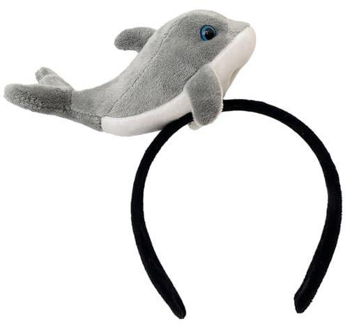 SkyPOOU Niedliches Plüsch-Stirnband mit Meeresmotiv, Cartoon-Haarreif, weibliches Gesicht, Wasch-Haarband, Geburtstags-Kopfschmuck, Partyzubehör, kleiner Delfin