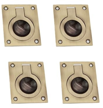 Infinity Decor Pack of 4 Flush Ring Pull Handle Hatch Antique Brass Recessed Furniture Pull - Ideal for Doors Windows Wardrobe Cabinet Cupboard Door