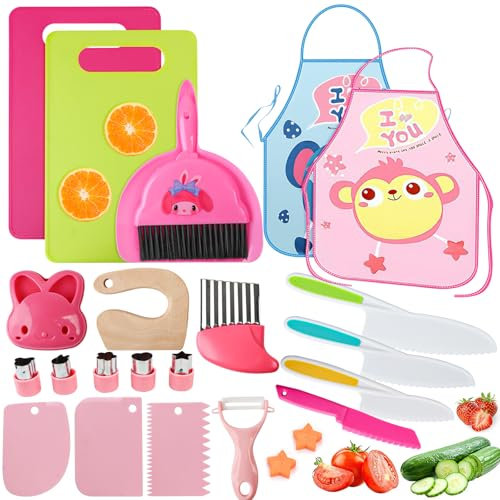 21 Pièces Couteau Enfant, Ustensiles Cuisine Enfant, Ensemble Couteaux Cuisine Pour Enfants, Kit Couteau sécurité de Cuisine pour Enfants pour Couper et Cuisiner des Fruits ou des Légumes