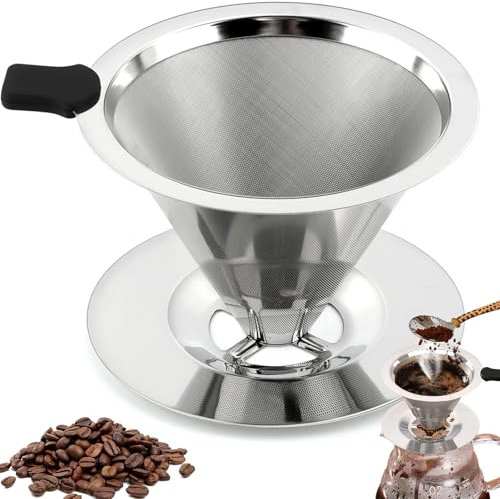 Filtre à Café Réutilisable,Filtre à Café Permanent 800 Mailles en Acier Inoxydable Goutteur de Café Support de pour la Préparation Manuelle du Café
