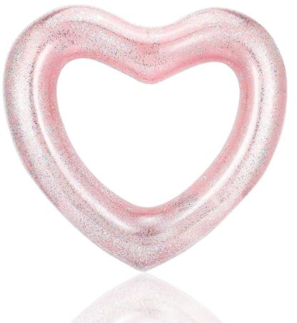Rosa Herz Glitzer Schwimmring Schwimmreifen Aufblasbar Ring 90cm für Kinder Erwachsene,PVC Durchsichtig Pool Ring Aufblasbar Schwimmen Ring für Frauen Mädchen Schwimmbad Wasser Spielzeug Party Zubehö