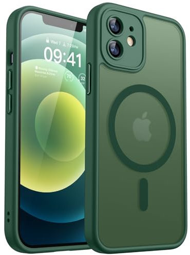 CANSHN für iPhone 12 Hülle mit Kameraschutz für Magsafe (TOP Militärschutz & Magnetkraft) Extrem Haltbarkeit Hülle iPhone 12 Case Stoßfest, Dunkelgrün