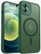 CANSHN Magnetic Compatible with iPhone 12 Case(6.1 Inch), Upgraded [Full Camera Protection] [Compatible with Magsafe] [Translucent Matte] Shockproof Protective Phone Case Cover,Deep Green