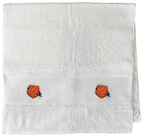 Huuraa Handtuch Basketball bunt Geschenk | 50x100cm White Baumwolle Handtuch Geschenkidee Weißes Gästehandtuch mit Motiv Gästetuch Weich und Saugstark