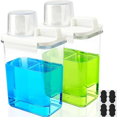 Distributeur de détergent à lessive en plastique pour buanderie/poudre/adoucissant avec étiquettes/plateau, transparent