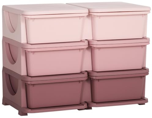 HOMCOM Mobile Cassettiera per Bambini 3-6 Anni in PP, 75x37x56.5 cm, Rosa | Bordi Arrotondati, Cassettiera Moderna