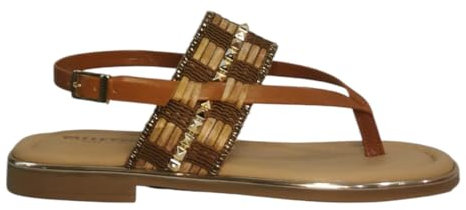 Valleverde 32010 Sandales Femme avec Perles et Paille, Tongs avec Sangle, Talon Bas, Couleur Cuir, cuir, 41 EU