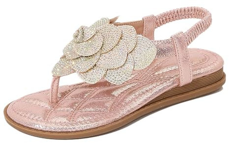 Generisch Sandales pour enfant fille princesse Sandales strass Slingback Sandales à bride élastique à la cheville Casual Bohème Chaussures de plage pour enfants, Rose, 27 EU Large
