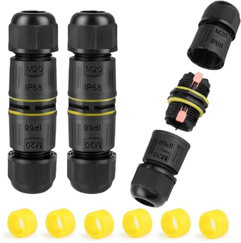 IP68 Waterproof Junction Box, Outdoor Cable Connectors, 3-PIN M20 Extension Electrical Cable Protector for Cable Diameter Ø5-12mm, Wire Connector External Sleeve Coupler (Pack of 3)